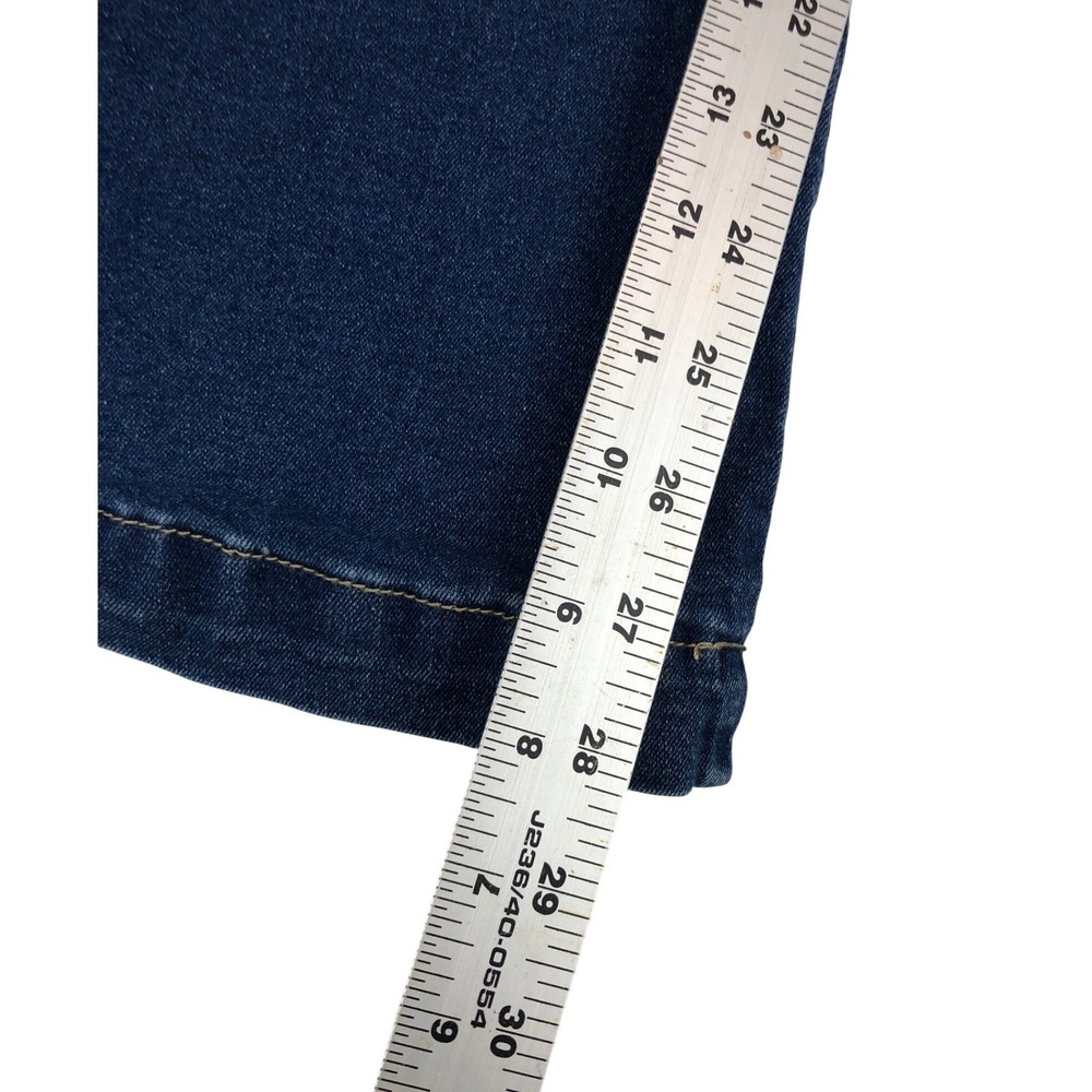 Shein Womens Petite L Dark Wash Denim Cargo Flare Jeans Buckle Strap Blue Retro - Picture 7 of 11